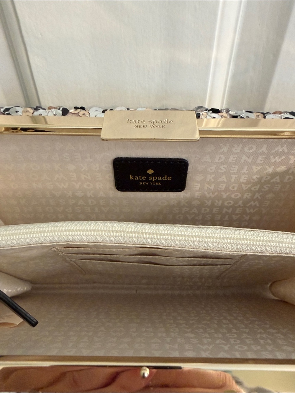 kate spade Silver and Black Sequin Evening Clutch with Chain Strap - Picture 4 of 5
